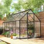 Polycarbonate Greenhouse with Swing Door and Two Adjustable Roof Vents, Aluminum Walk-in Greenhouse, 11x6 ft, Black - Image 10
