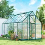 Polycarbonate Greenhouse with Swing Door and Two Adjustable Roof Vents, Aluminum Walk-in Greenhouse, 11x6 ft, Dark Green - Image 2