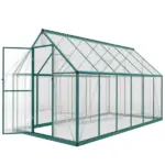 Polycarbonate Greenhouse with Swing Door and Two Adjustable Roof Vents, Aluminum Walk-in Greenhouse, 11x6 ft, Dark Green