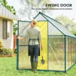 Polycarbonate Greenhouse with Swing Door and Two Adjustable Roof Vents, Aluminum Walk-in Greenhouse, 11x6 ft, Dark Green - Image 6