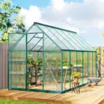 Polycarbonate Greenhouse with Swing Door and Two Adjustable Roof Vents, Aluminum Walk-in Greenhouse, 11x6 ft, Dark Green - Image 9