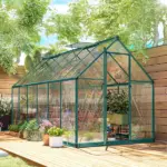 Polycarbonate Greenhouse with Swing Door and Two Adjustable Roof Vents, Aluminum Walk-in Greenhouse, 11x6 ft, Dark Green - Image 10