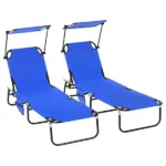Pool Chaise Lounge Chairs Set of 2, Folding Lounge Chairs with Sunshade, Reclining Back, Steel Frame, Blue - Image 11