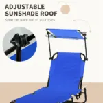 Pool Chaise Lounge Chairs Set of 2, Folding Lounge Chairs with Sunshade, Reclining Back, Steel Frame, Blue - Image 5