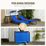 Pool Chaise Lounge Chairs Set of 2, Folding Lounge Chairs with Sunshade, Reclining Back, Steel Frame, Blue - Image 6