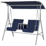 Outsunny Porch Swing 2 Person with Stand, Outdoor, Dark Blue, Canopy, Cup Holders, Cushions for Patio Backyard - Image 11