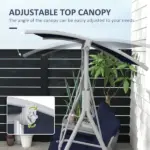 Outsunny Porch Swing 2 Person with Stand, Outdoor, Dark Blue, Canopy, Cup Holders, Cushions for Patio Backyard - Image 4
