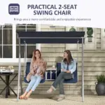 Outsunny Porch Swing 2 Person with Stand, Outdoor, Dark Blue, Canopy, Cup Holders, Cushions for Patio Backyard - Image 7