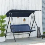 Porch Swing Bench 3-Person with Stand Adjustable Canopy Armrests Steel Frame for Outdoor Garden Patio Porch Poolside Dark Blue - Image 2