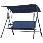 Porch Swing Bench 3-Person with Stand Adjustable Canopy Armrests Steel Frame for Outdoor Garden Patio Porch Poolside Dark Blue