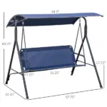 Porch Swing Bench 3-Person with Stand Adjustable Canopy Armrests Steel Frame for Outdoor Garden Patio Porch Poolside Dark Blue - Image 3