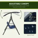 Porch Swing Bench 3-Person with Stand Adjustable Canopy Armrests Steel Frame for Outdoor Garden Patio Porch Poolside Dark Blue - Image 4