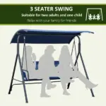 Porch Swing Bench 3-Person with Stand Adjustable Canopy Armrests Steel Frame for Outdoor Garden Patio Porch Poolside Dark Blue - Image 6