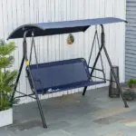 Porch Swing Bench 3-Person with Stand Adjustable Canopy Armrests Steel Frame for Outdoor Garden Patio Porch Poolside Dark Blue - Image 10