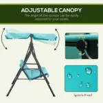 Outsunny Porch Swing Chair 3-Person with Adjustable Canopy Green Steel Frame for Patio - Image 4