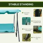 Outsunny Porch Swing Chair 3-Person with Adjustable Canopy Green Steel Frame for Patio - Image 5