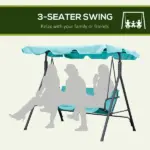 Outsunny Porch Swing Chair 3-Person with Adjustable Canopy Green Steel Frame for Patio - Image 6