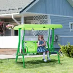 Outsunny Porch Swing for Kids with Adjustable Canopy to Block Sun at Angles, Kids Swing Chair with Seatbelts, Frog Pattern, Gift for Kids Ages 3-6 - Image 2