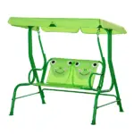 Outsunny Porch Swing for Kids with Adjustable Canopy to Block Sun at Angles, Kids Swing Chair with Seatbelts, Frog Pattern, Gift for Kids Ages 3-6 - Image 11