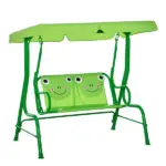 Outsunny Porch Swing for Kids with Adjustable Canopy to Block Sun at Angles, Kids Swing Chair with Seatbelts, Frog Pattern, Gift for Kids Ages 3-6