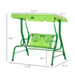 Outsunny Porch Swing for Kids with Adjustable Canopy to Block Sun at Angles, Kids Swing Chair with Seatbelts, Frog Pattern, Gift for Kids Ages 3-6 - Image 3