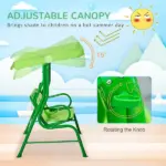 Outsunny Porch Swing for Kids with Adjustable Canopy to Block Sun at Angles, Kids Swing Chair with Seatbelts, Frog Pattern, Gift for Kids Ages 3-6 - Image 4