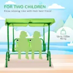 Outsunny Porch Swing for Kids with Adjustable Canopy to Block Sun at Angles, Kids Swing Chair with Seatbelts, Frog Pattern, Gift for Kids Ages 3-6 - Image 5