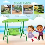 Outsunny Porch Swing for Kids with Adjustable Canopy to Block Sun at Angles, Kids Swing Chair with Seatbelts, Frog Pattern, Gift for Kids Ages 3-6 - Image 6