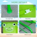 Outsunny Porch Swing for Kids with Adjustable Canopy to Block Sun at Angles, Kids Swing Chair with Seatbelts, Frog Pattern, Gift for Kids Ages 3-6 - Image 7