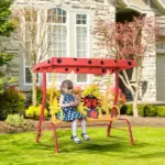 Kids Porch Swing with Adjustable Canopy and Seat Belts, Ladybug Pattern, Red - Image 2