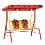 Kids Porch Swing with Adjustable Canopy and Seat Belts, Ladybug Pattern, Red
