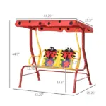 Kids Porch Swing with Adjustable Canopy and Seat Belts, Ladybug Pattern, Red - Image 3