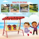 Kids Porch Swing with Adjustable Canopy and Seat Belts, Ladybug Pattern, Red - Image 6