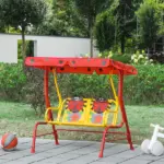 Kids Porch Swing with Adjustable Canopy and Seat Belts, Ladybug Pattern, Red - Image 10