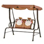 Kids Porch Swing with Adjustable Canopy and Seat Belts, Monkey Pattern, Coffee - Image 11