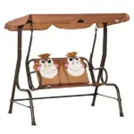 Kids Porch Swing with Adjustable Canopy and Seat Belts, Monkey Pattern, Coffee