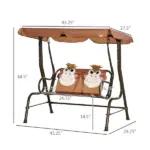 Kids Porch Swing with Adjustable Canopy and Seat Belts, Monkey Pattern, Coffee - Image 3