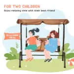 Kids Porch Swing with Adjustable Canopy and Seat Belts, Monkey Pattern, Coffee - Image 4