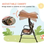 Kids Porch Swing with Adjustable Canopy and Seat Belts, Monkey Pattern, Coffee - Image 5