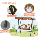 Kids Porch Swing with Adjustable Canopy and Seat Belts, Monkey Pattern, Coffee - Image 6
