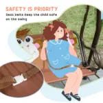 Kids Porch Swing with Adjustable Canopy and Seat Belts, Monkey Pattern, Coffee - Image 7