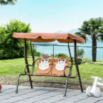 Kids Porch Swing with Adjustable Canopy and Seat Belts, Monkey Pattern, Coffee - Image 10