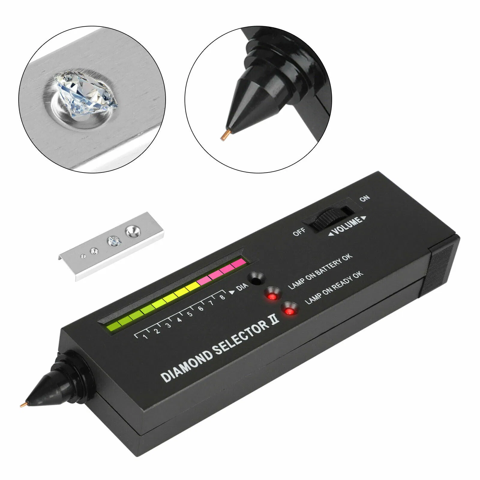 Portable Electronic Diamond Tester with LED Indicator and Carrying Case