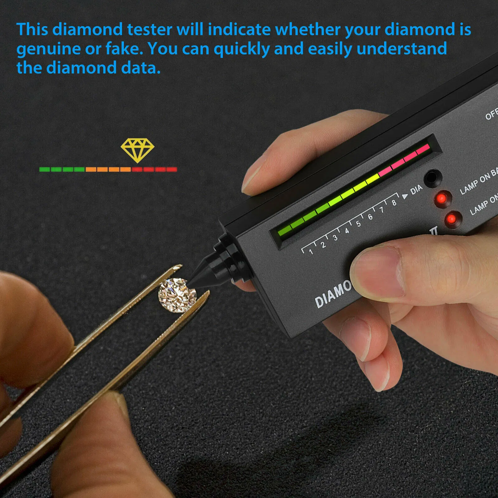 Portable Electronic Diamond Tester with LED Indicator and Carrying Case