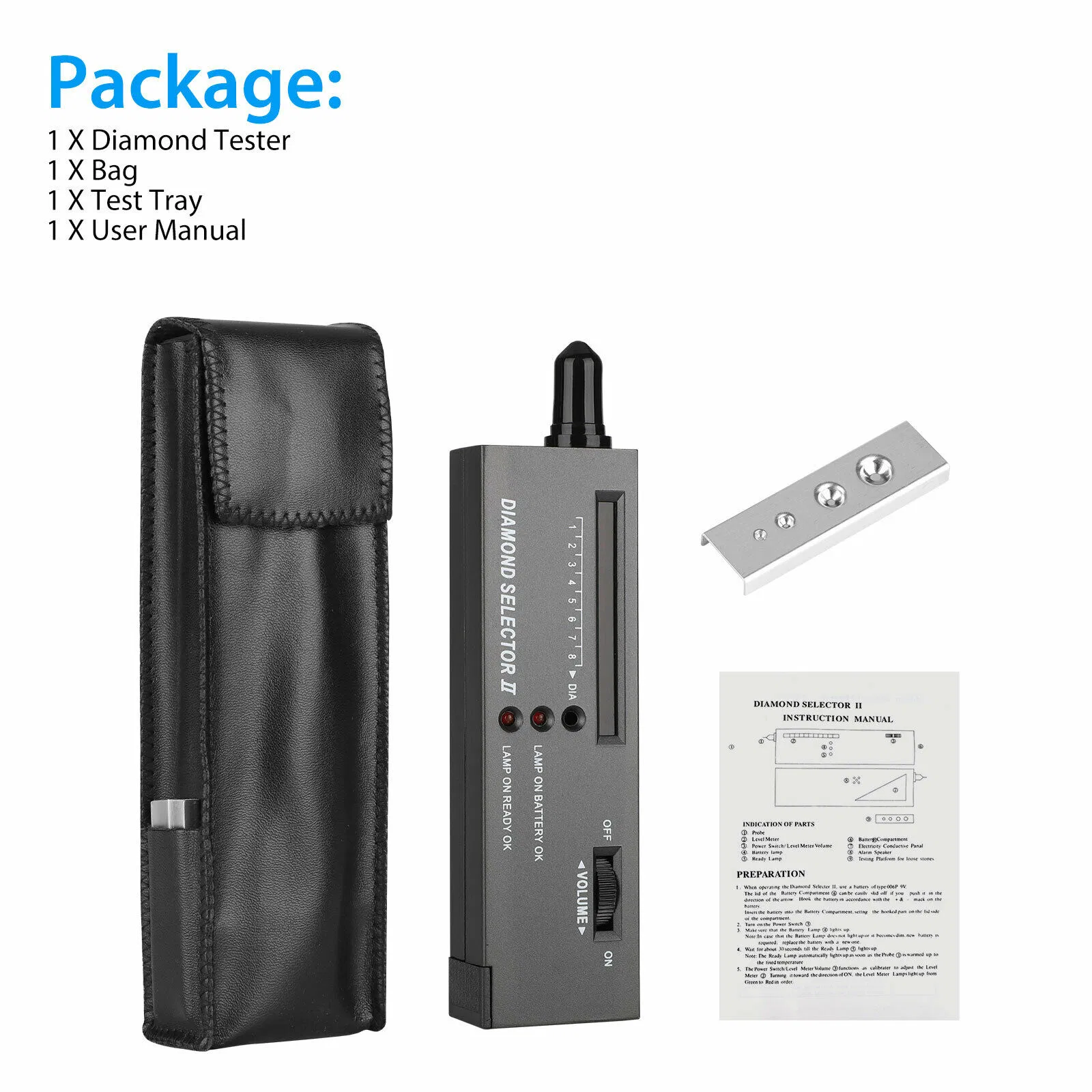 Portable Electronic Diamond Tester with LED Indicator and Carrying Case