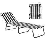 Outsunny Portable Folding Adjustable Sun Beach Lounger / Camping Cot - Black and White - Image 11