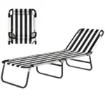 Outsunny Portable Folding Adjustable Sun Beach Lounger / Camping Cot - Black and White