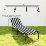 Outsunny Portable Folding Adjustable Sun Beach Lounger / Camping Cot - Black and White - Image 3