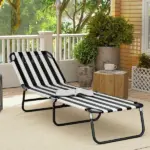 Outsunny Portable Folding Adjustable Sun Beach Lounger / Camping Cot - Black and White - Image 8