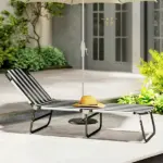 Outsunny Portable Folding Adjustable Sun Beach Lounger / Camping Cot - Black and White - Image 9
